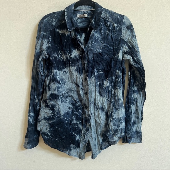Pilcro Anthropologie The Cate Top Small Blue Button Up Shirt Tie Dye Retro - Picture 2 of 3